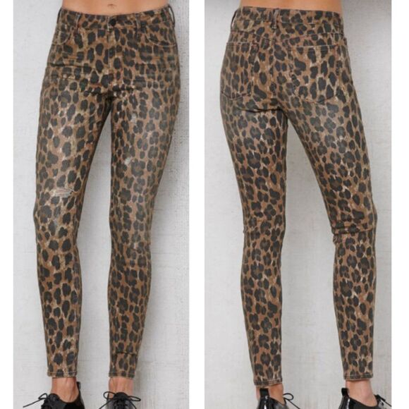 NWT Pacsun Distressed Ripped Leopard Mid-Rise Skinny Denim Jeans - Picture 1 of 12